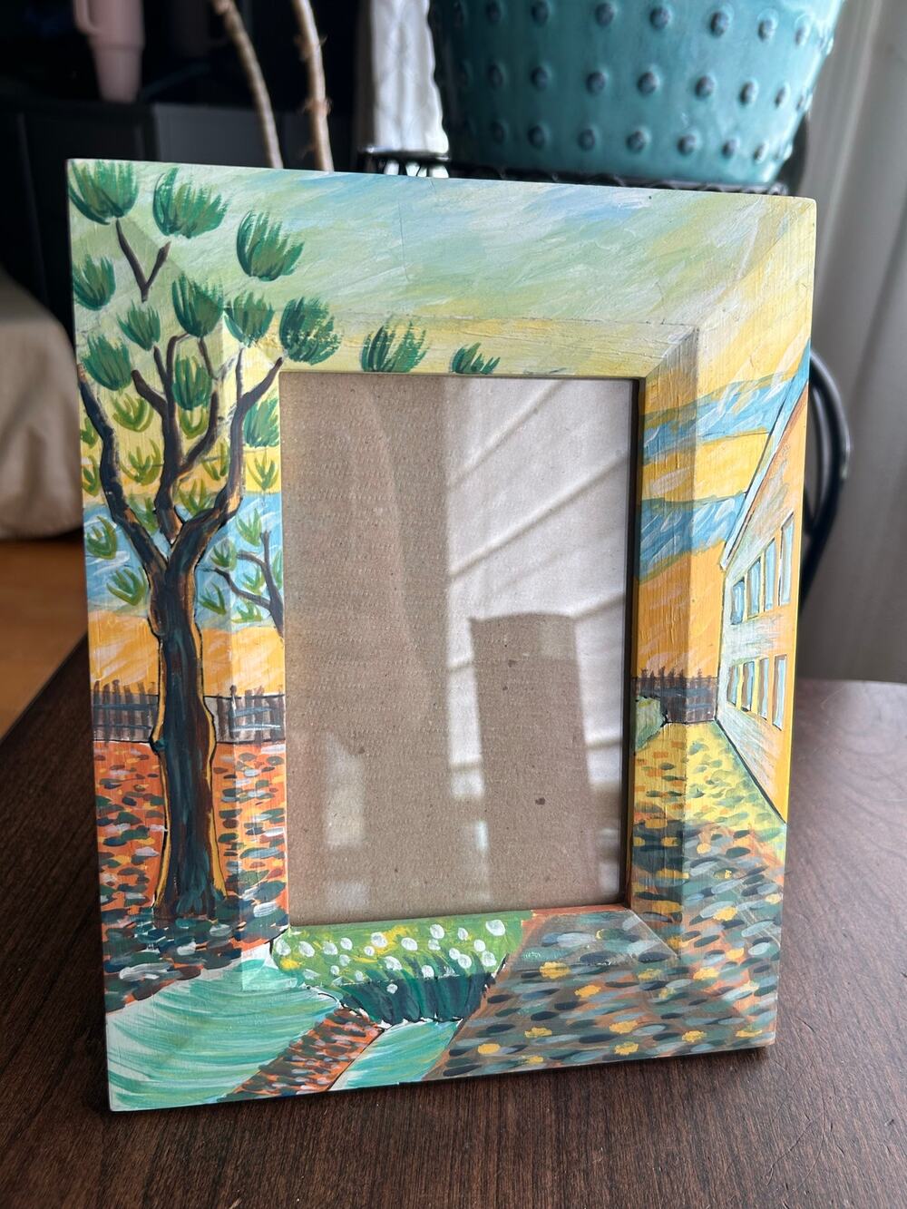 Hand painted wood photo frame tree country landscape farmhouse